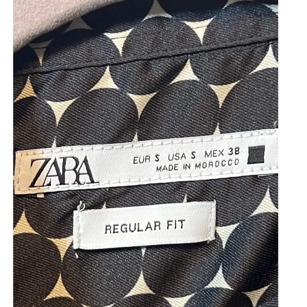 Zara Women's Small Button Down Shirt Black White Circle Print Long Sleeve - Picture 5 of 10